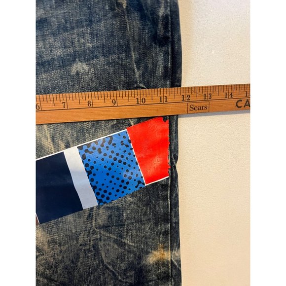 Staple Pigeon Jean Shorts Mens 40 Distressed Patches Blue Hand Sanding NEW - Picture 7 of 12